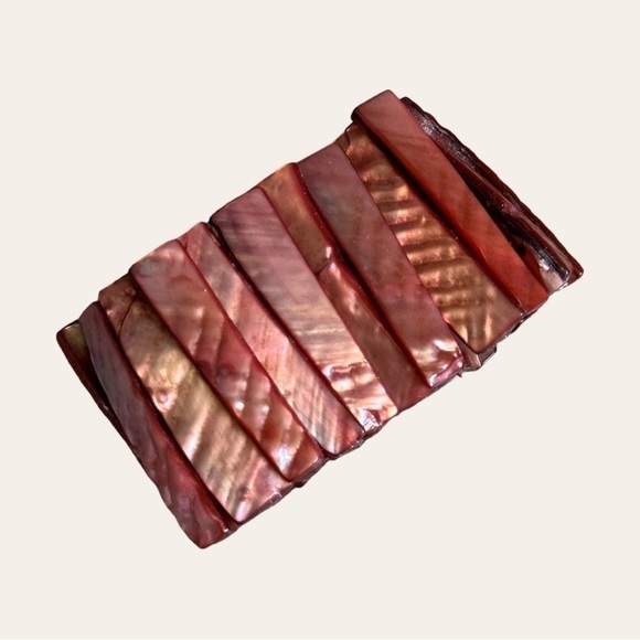 Vintage Abalone Mother Of Pearl Rose Pink Stretchy Shell Cuff Bracelet - Picture 2 of 4